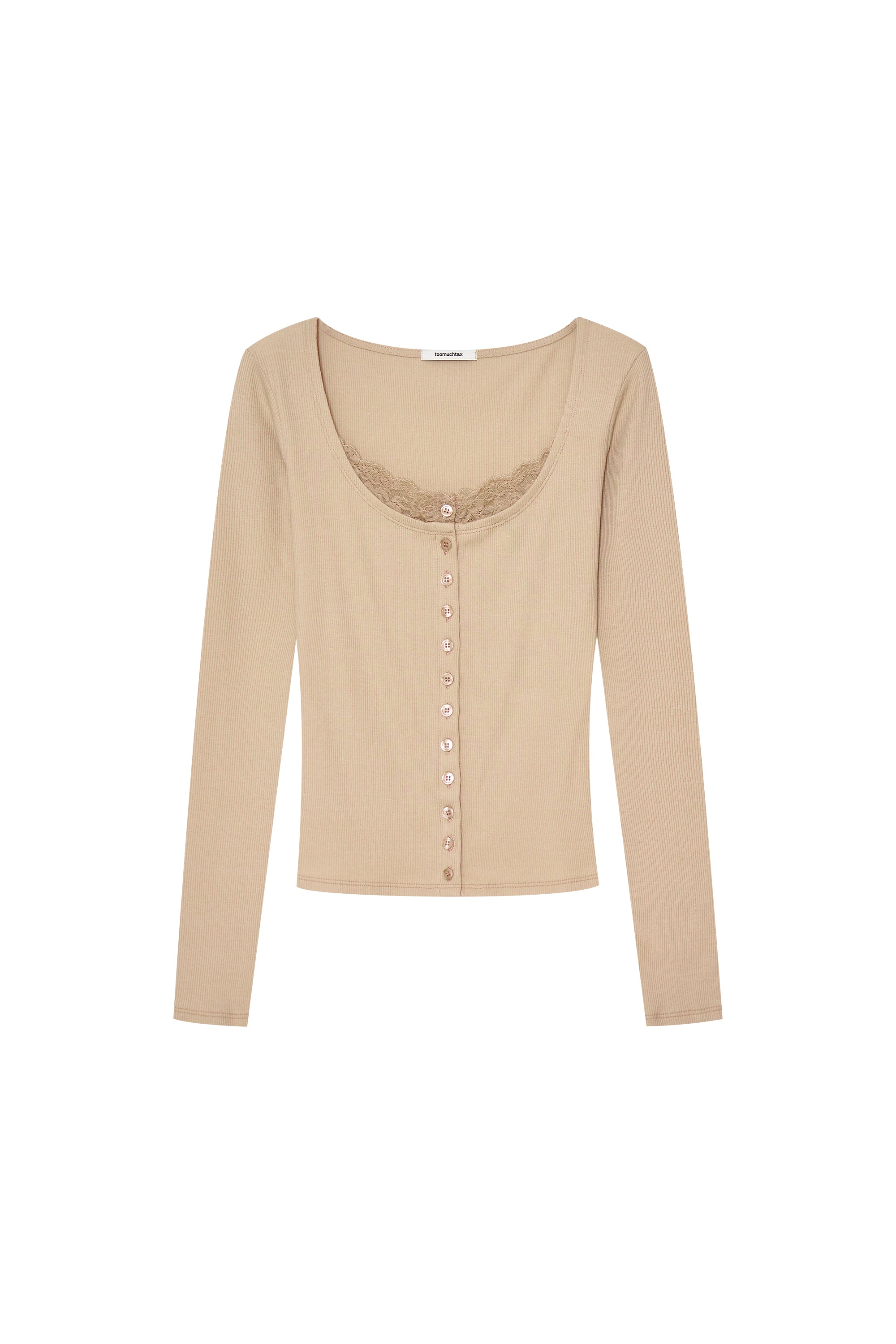 SCOOP NECK LACE TRIMMING CARDIGAN (BEIGE)