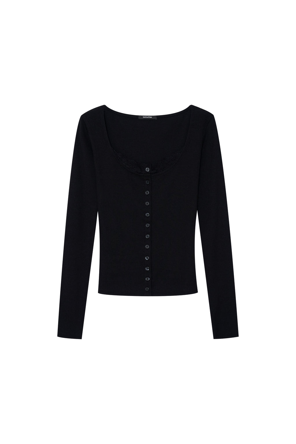 SCOOP NECK LACE TRIMMING CARDIGAN (BLACK)