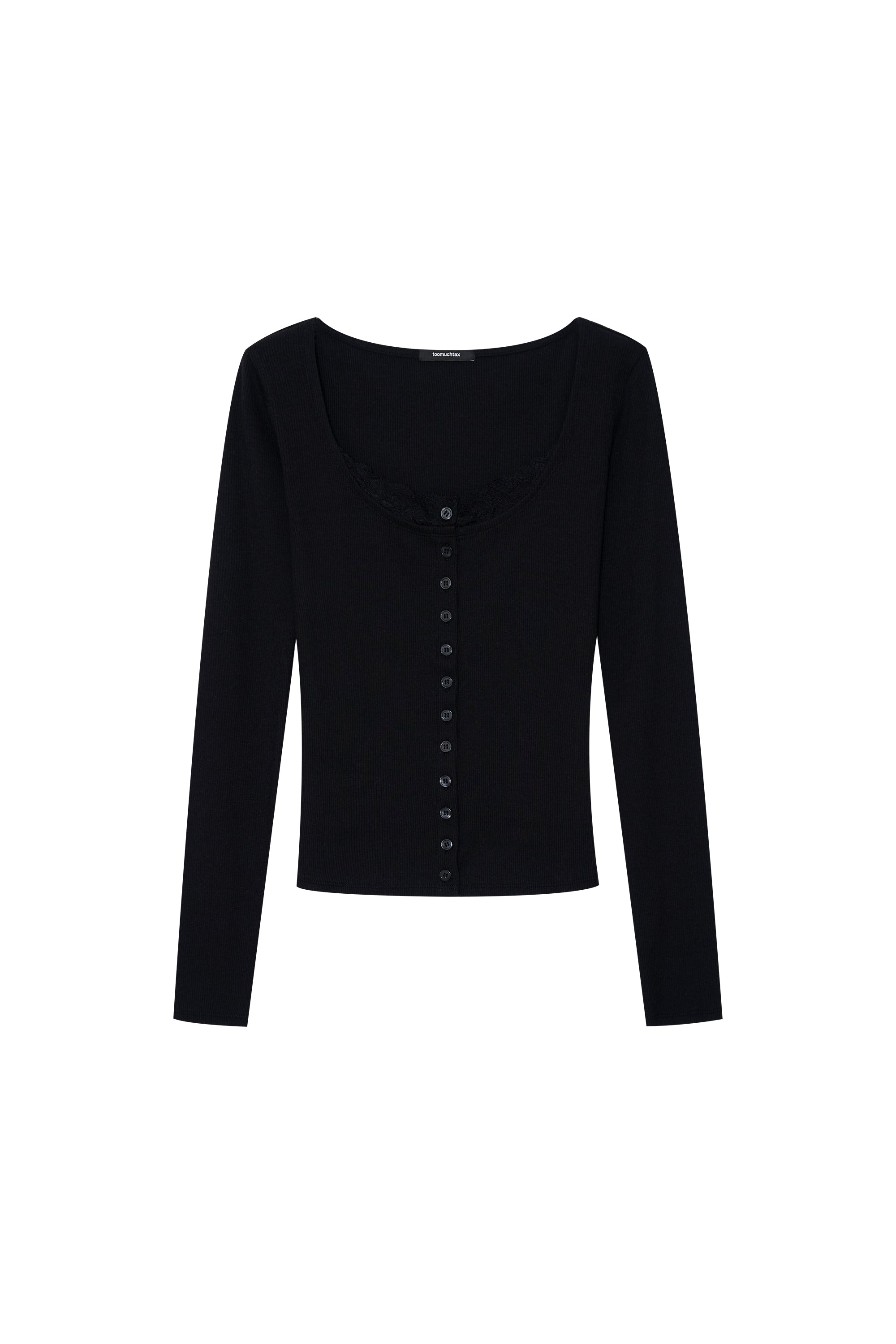 SCOOP NECK LACE TRIMMING CARDIGAN (BLACK)
