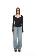 SCOOP NECK LACE TRIMMING CARDIGAN (BLACK)