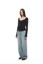 SCOOP NECK LACE TRIMMING CARDIGAN (BLACK)