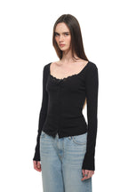 SCOOP NECK LACE TRIMMING CARDIGAN (BLACK)