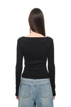 SCOOP NECK LACE TRIMMING CARDIGAN (BLACK)