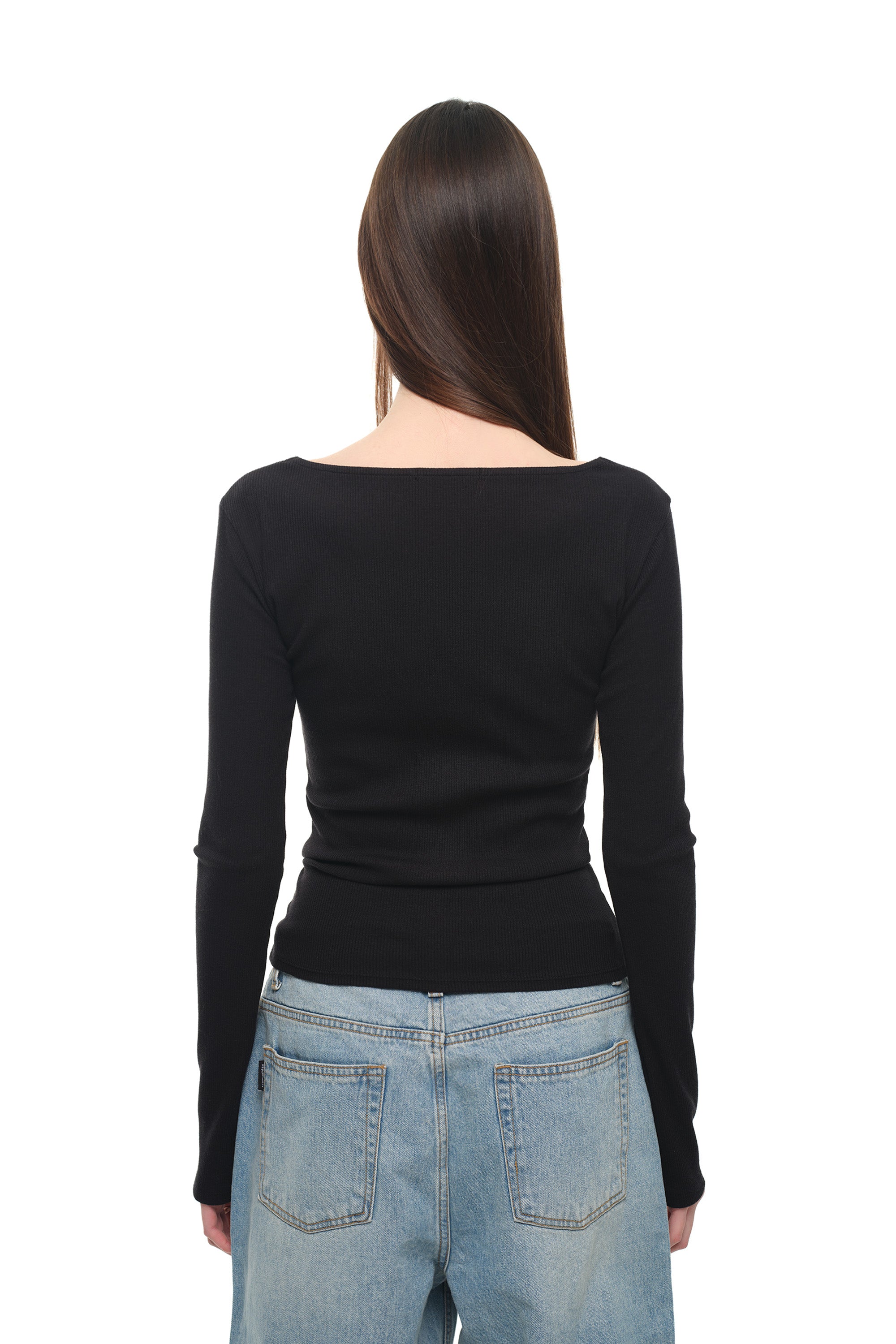 SCOOP NECK LACE TRIMMING CARDIGAN (BLACK)