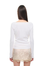 SCOOP NECK LACE TRIMMING CARDIGAN (WHITE)
