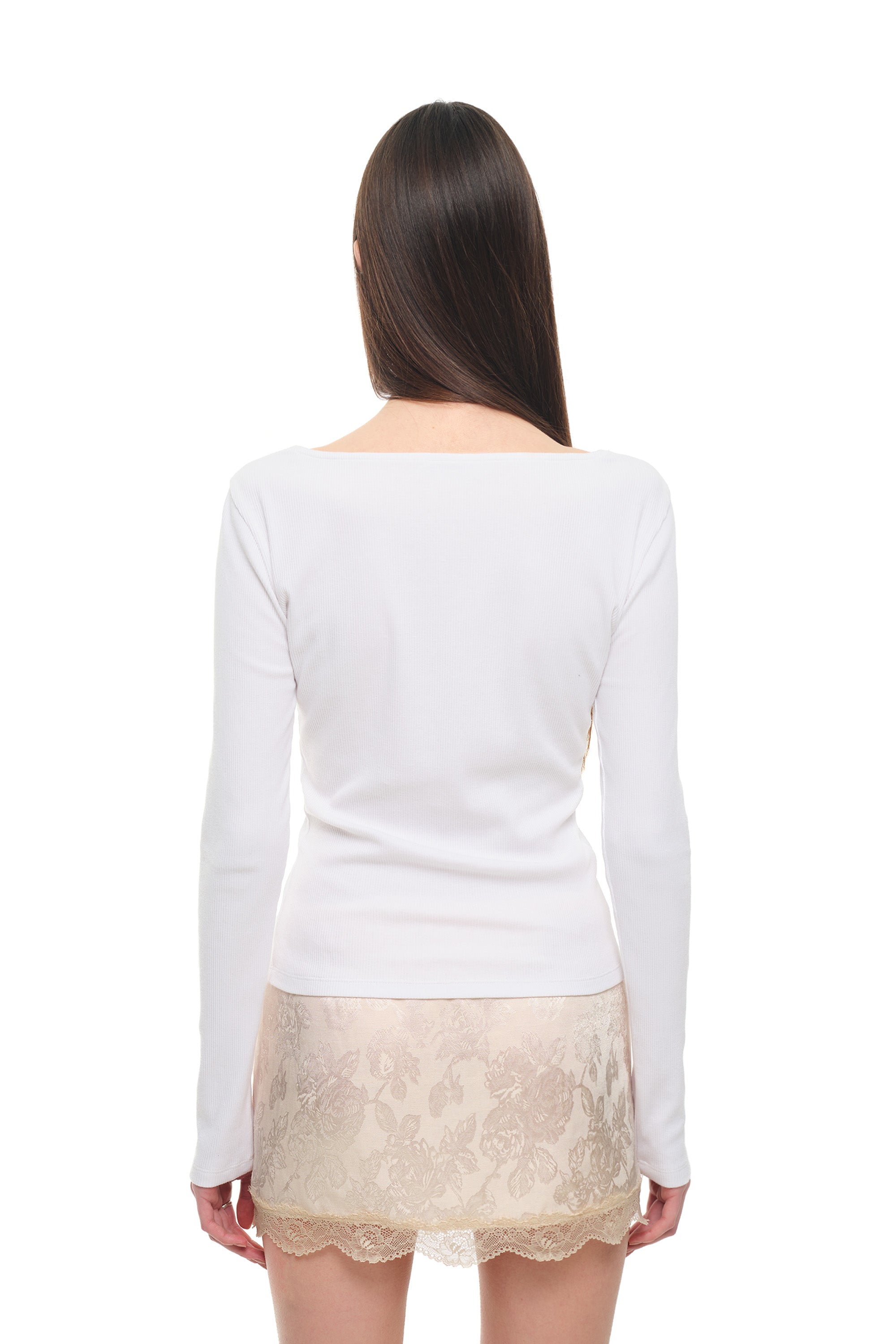 SCOOP NECK LACE TRIMMING CARDIGAN (WHITE)