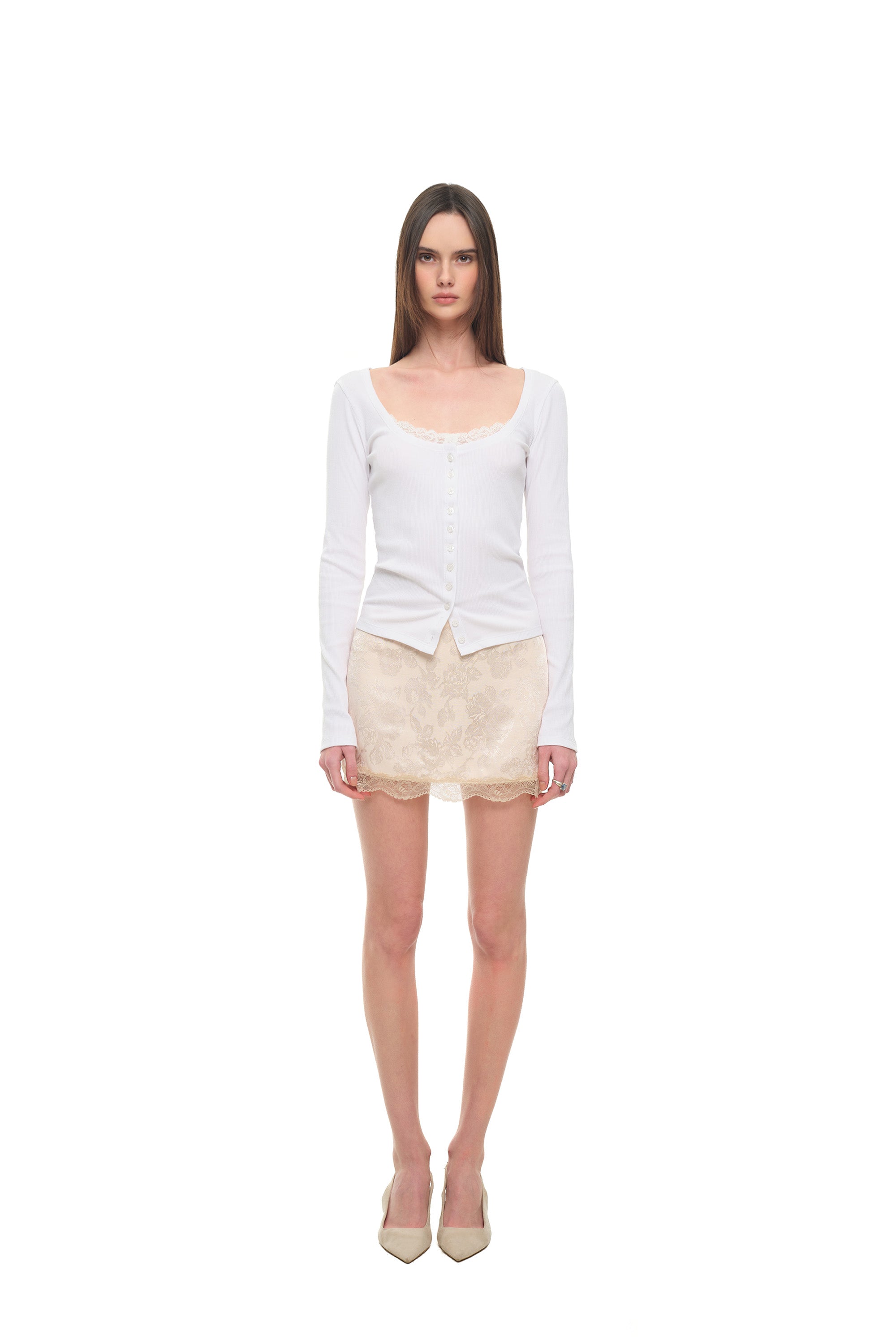 SCOOP NECK LACE TRIMMING CARDIGAN (WHITE)