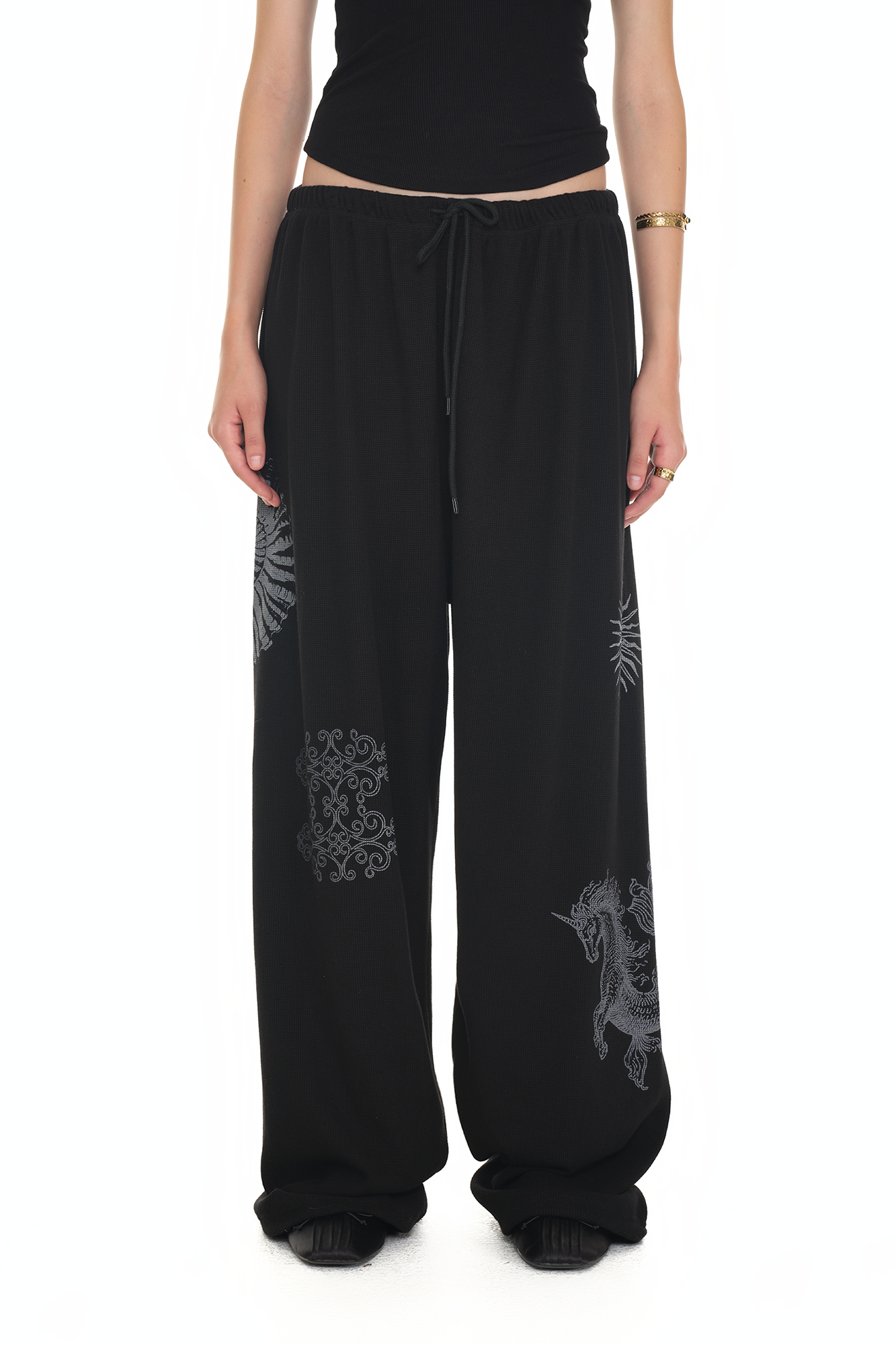 TAROT 02 WAFFLE PANTS (BLACK)
