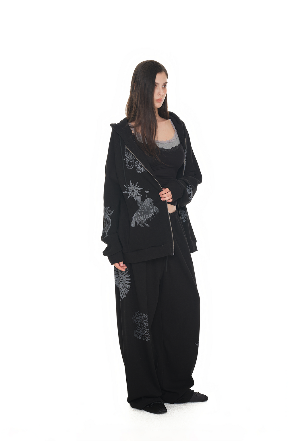 TAROT 02 WAFFLE ZIP-UP HOODIE (BLACK)