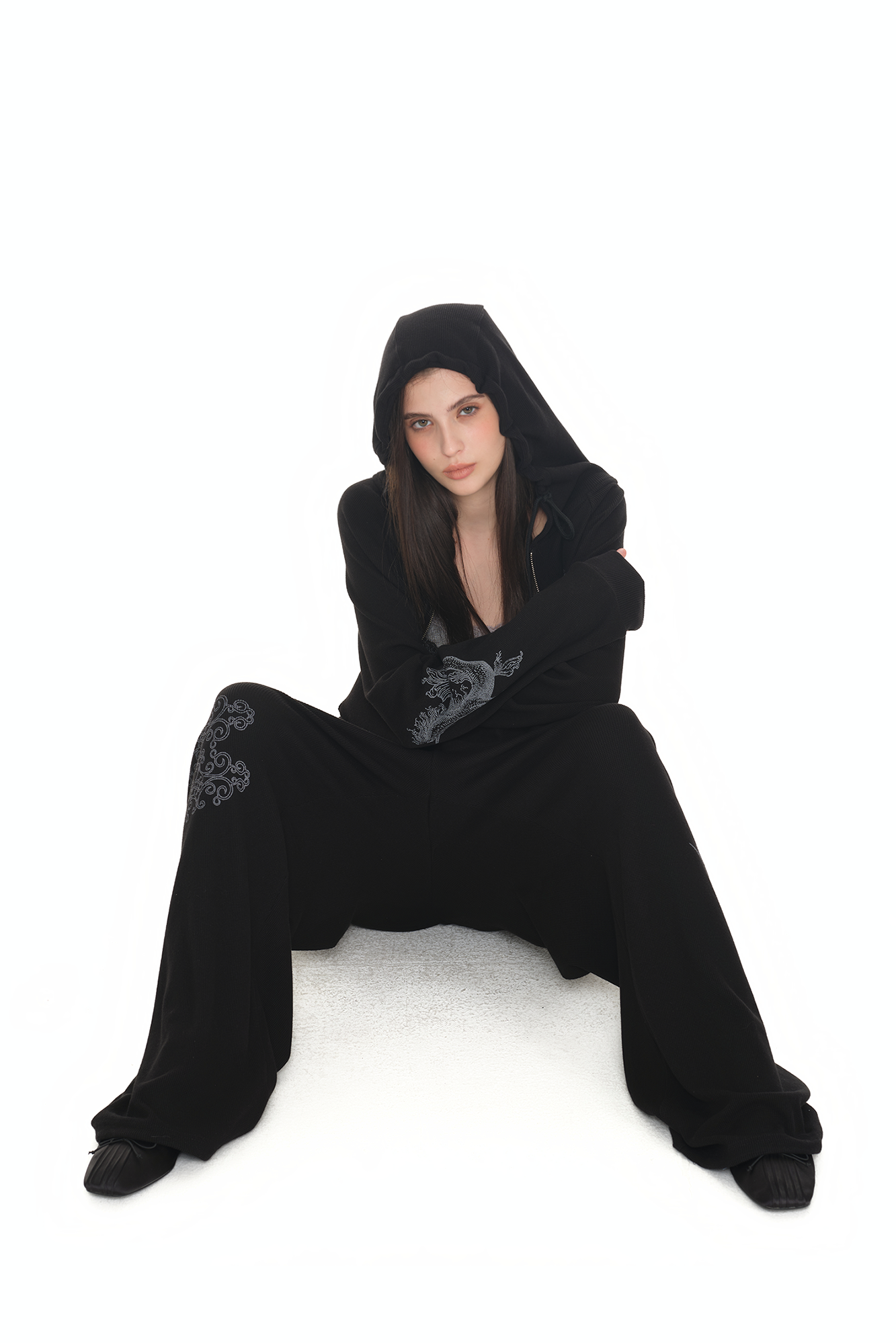 TAROT 02 WAFFLE ZIP-UP HOODIE (BLACK)