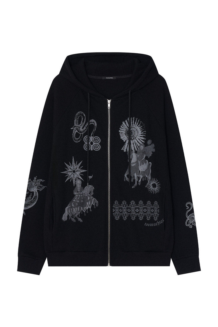 TAROT 02 WAFFLE ZIP-UP HOODIE (BLACK)