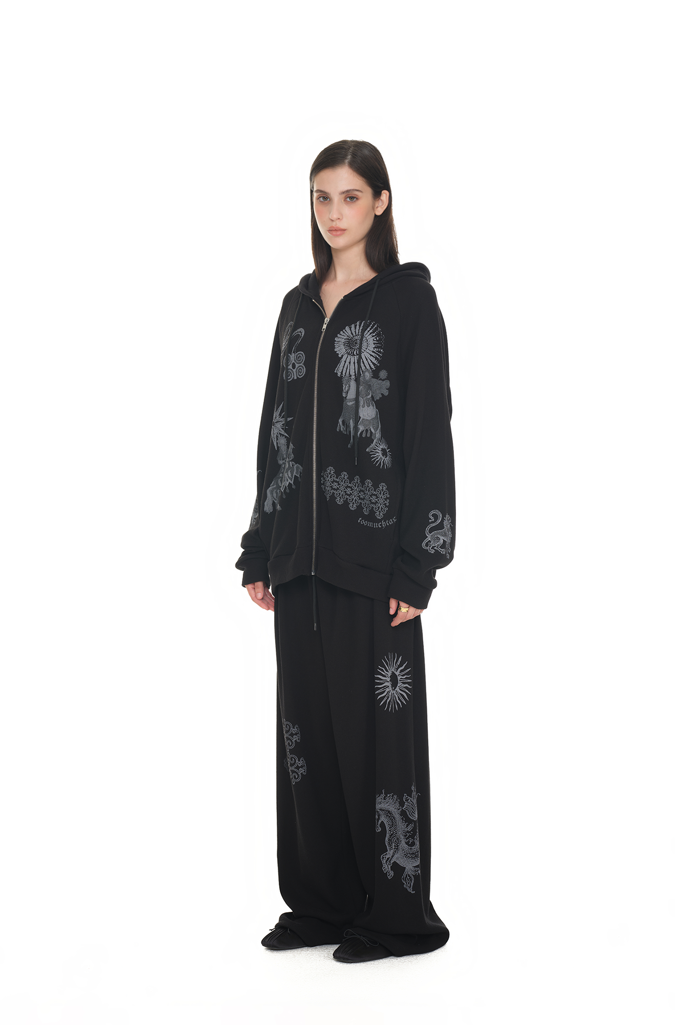 TAROT 02 WAFFLE ZIP-UP HOODIE (BLACK)