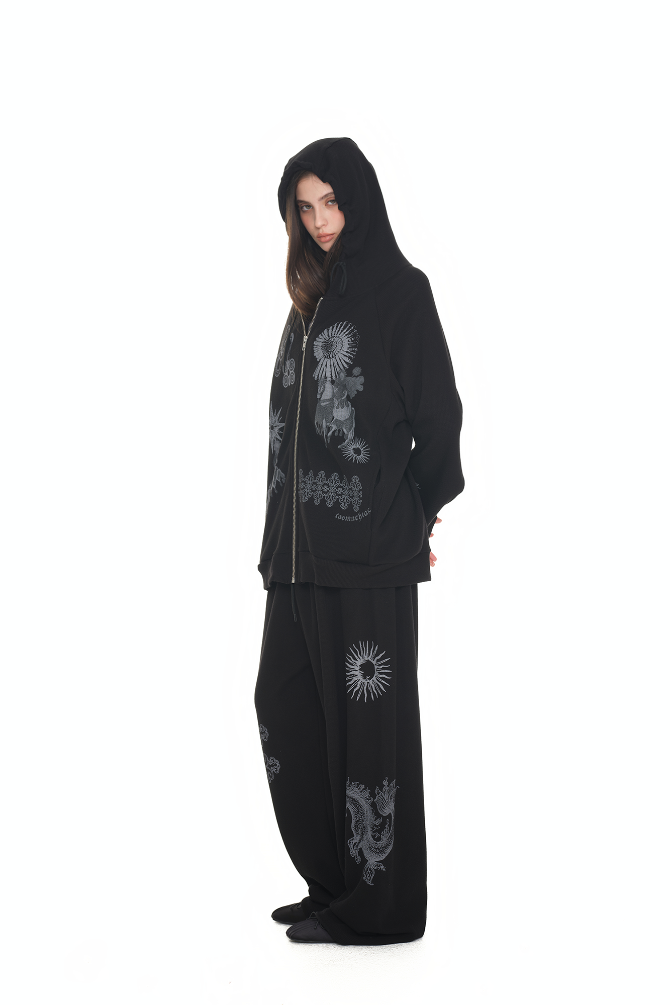 TAROT 02 WAFFLE ZIP-UP HOODIE (BLACK)