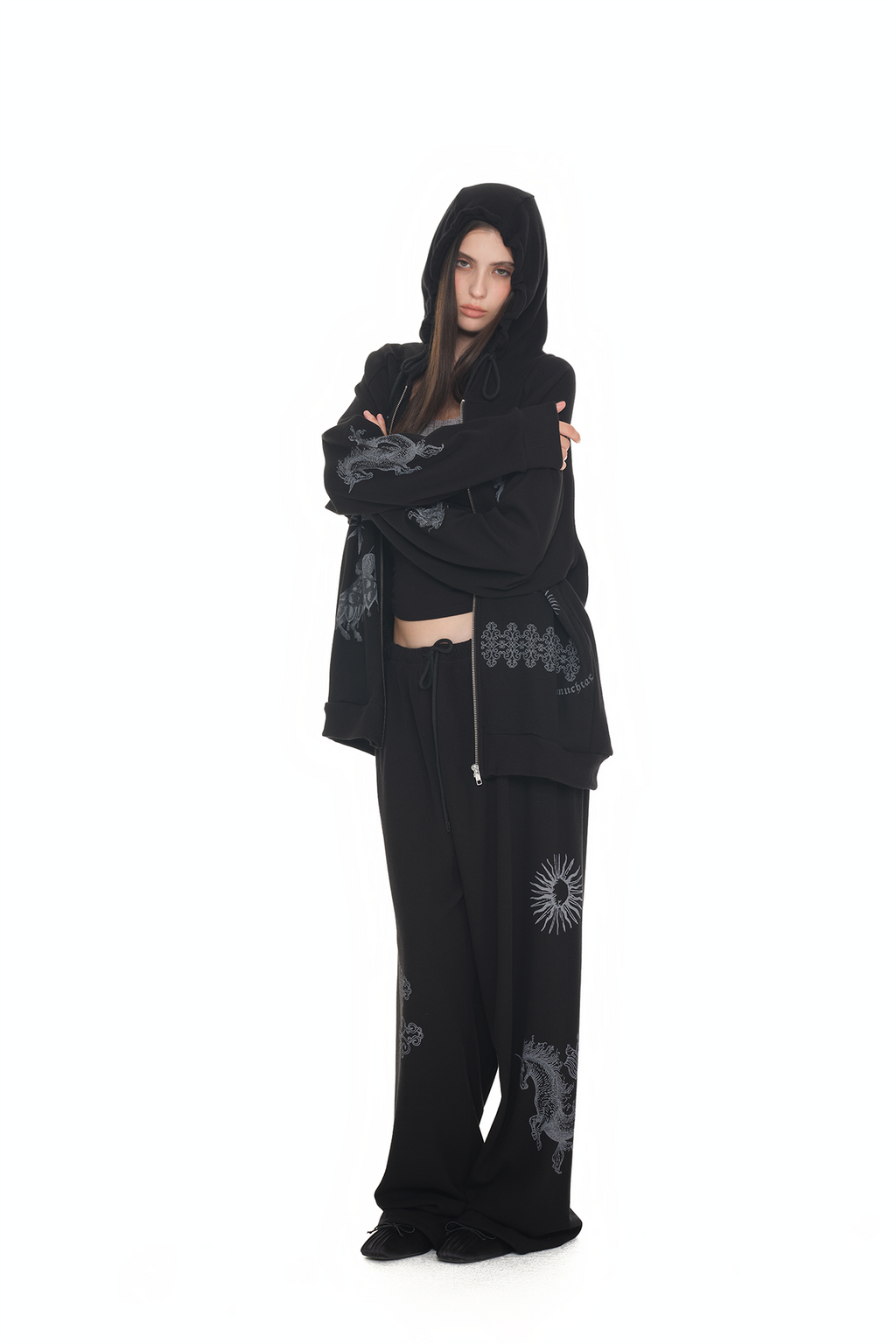 TAROT 02 WAFFLE ZIP-UP HOODIE (BLACK)