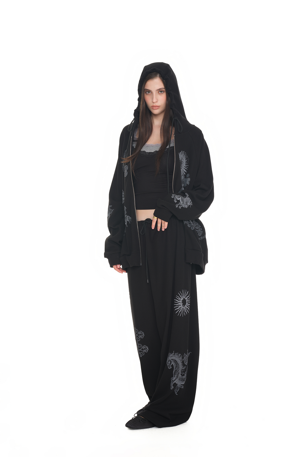 TAROT 02 WAFFLE ZIP-UP HOODIE (BLACK)