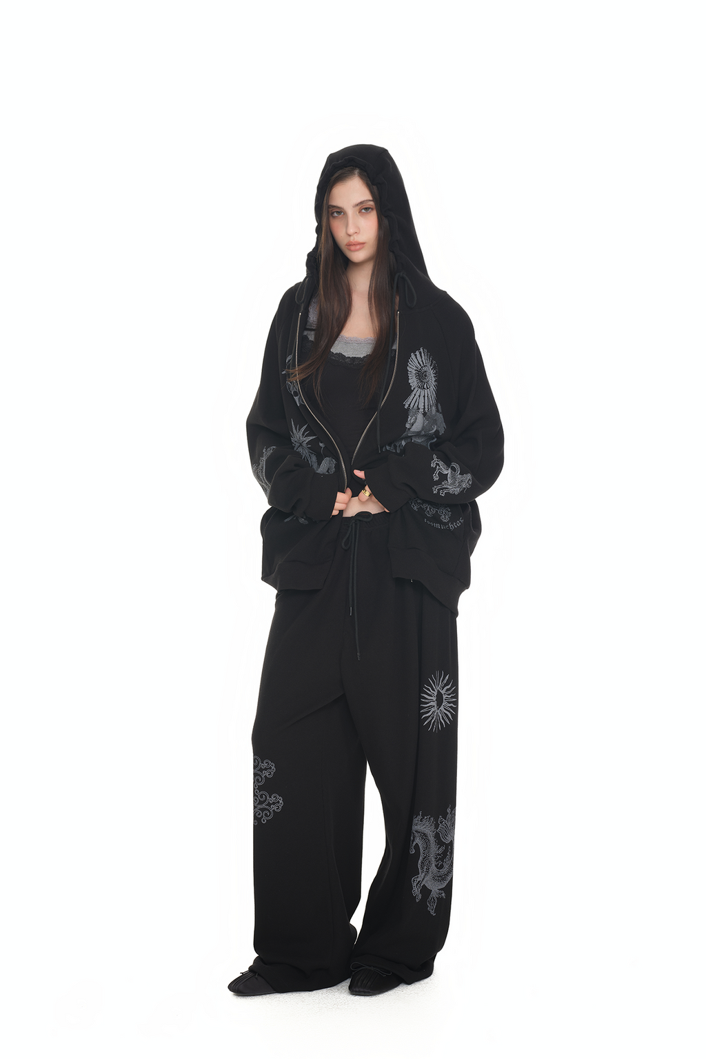TAROT 02 WAFFLE ZIP-UP HOODIE (BLACK)