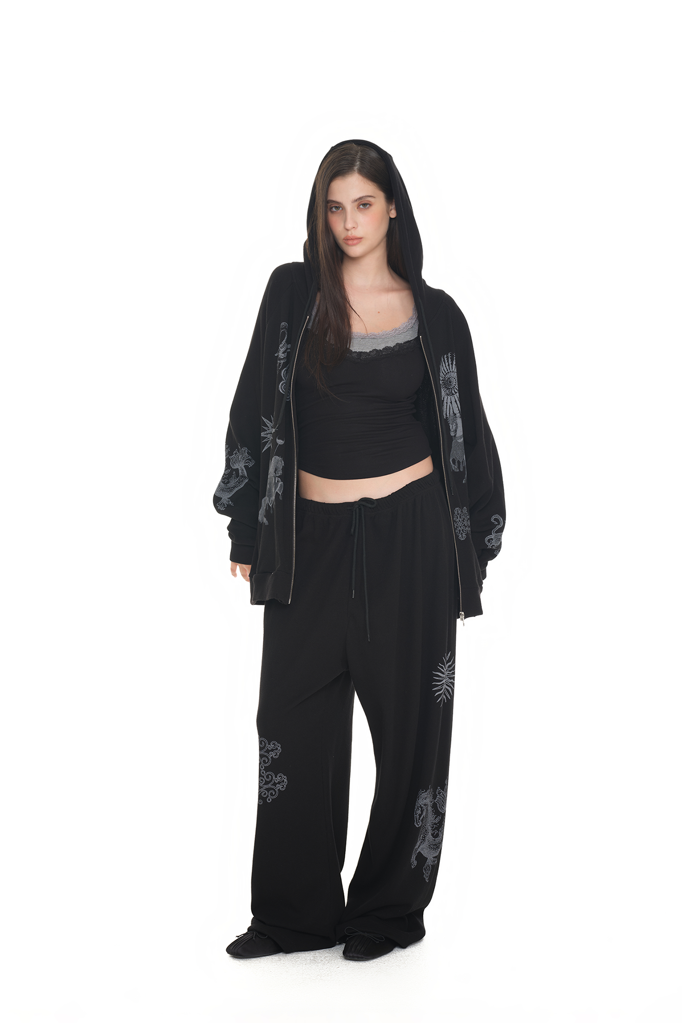 TAROT 02 WAFFLE ZIP-UP HOODIE (BLACK)