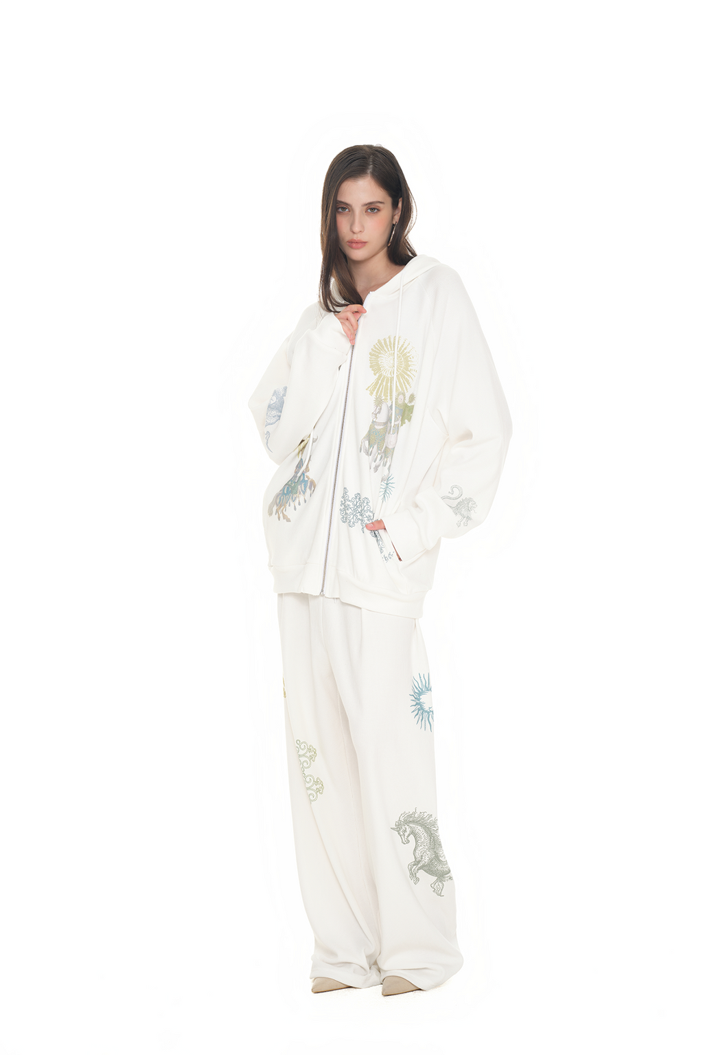 TAROT 02 WAFFLE ZIP-UP HOODIE (WHITE)