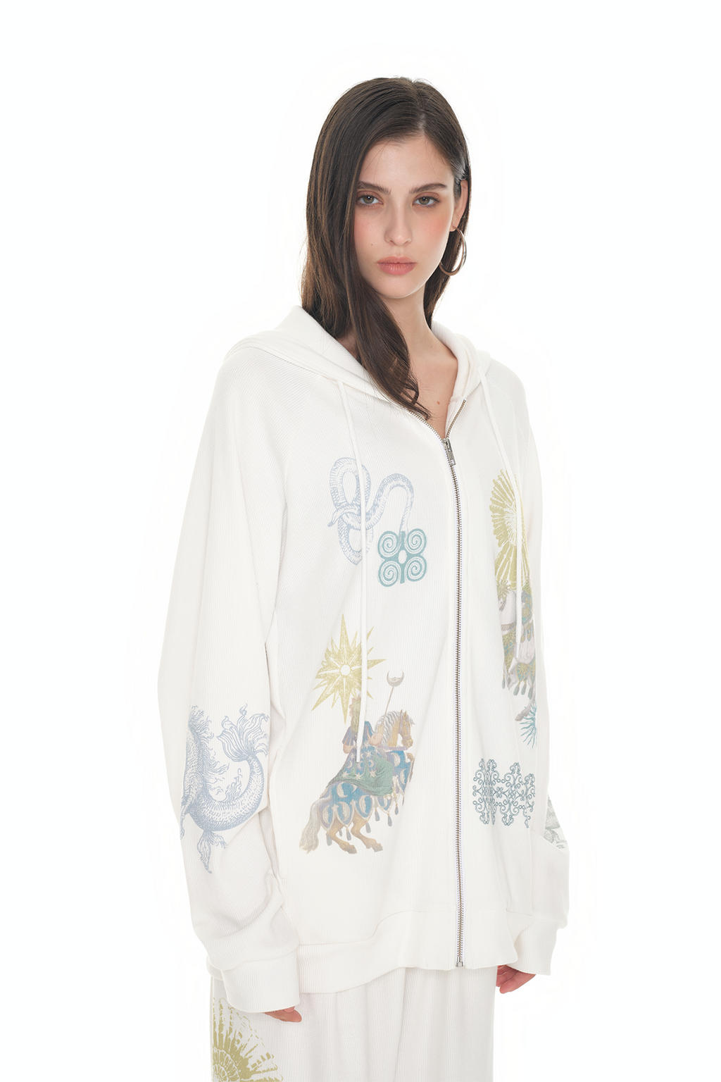 TAROT 02 WAFFLE ZIP-UP HOODIE (WHITE)