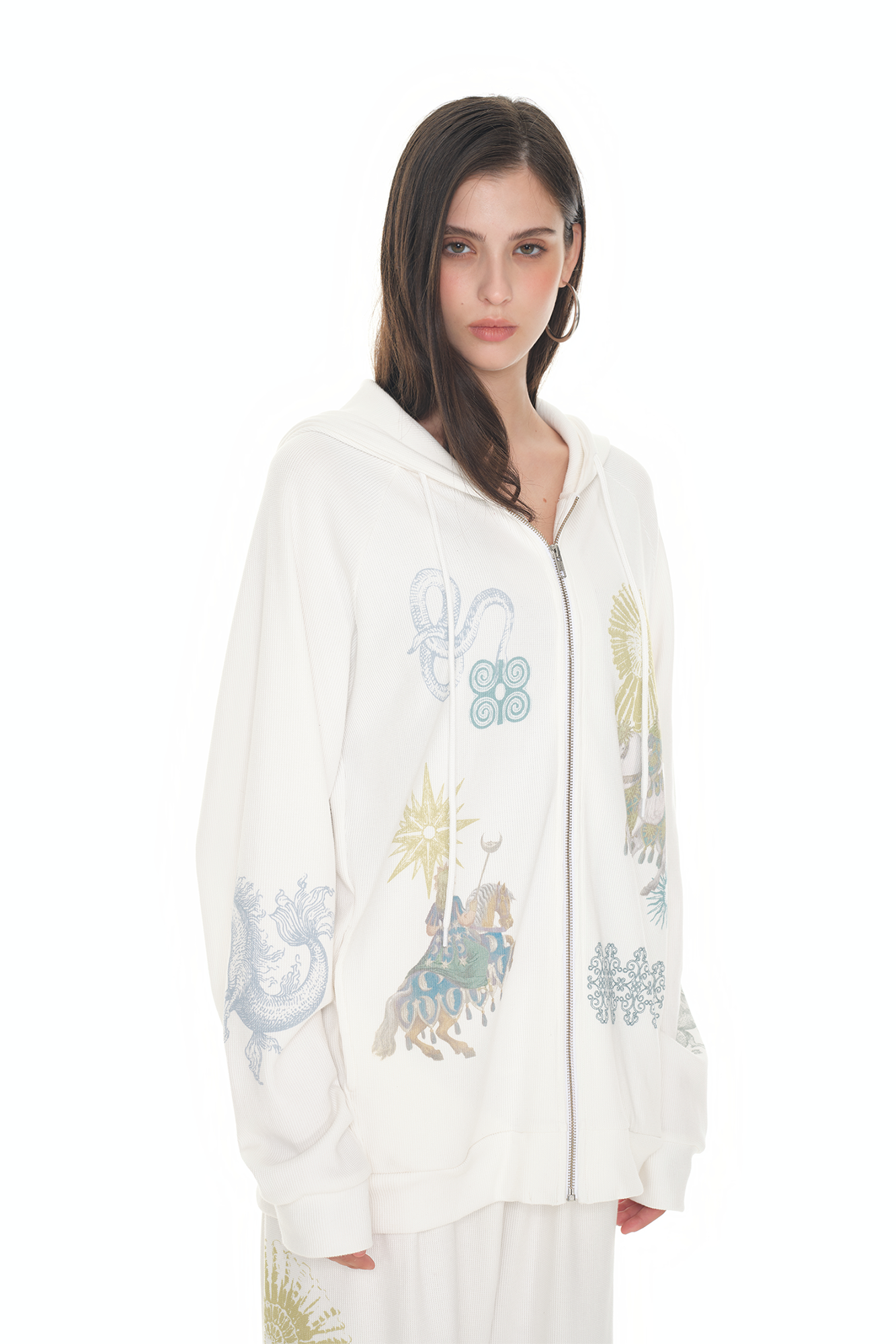 TAROT 02 WAFFLE ZIP-UP HOODIE (WHITE)