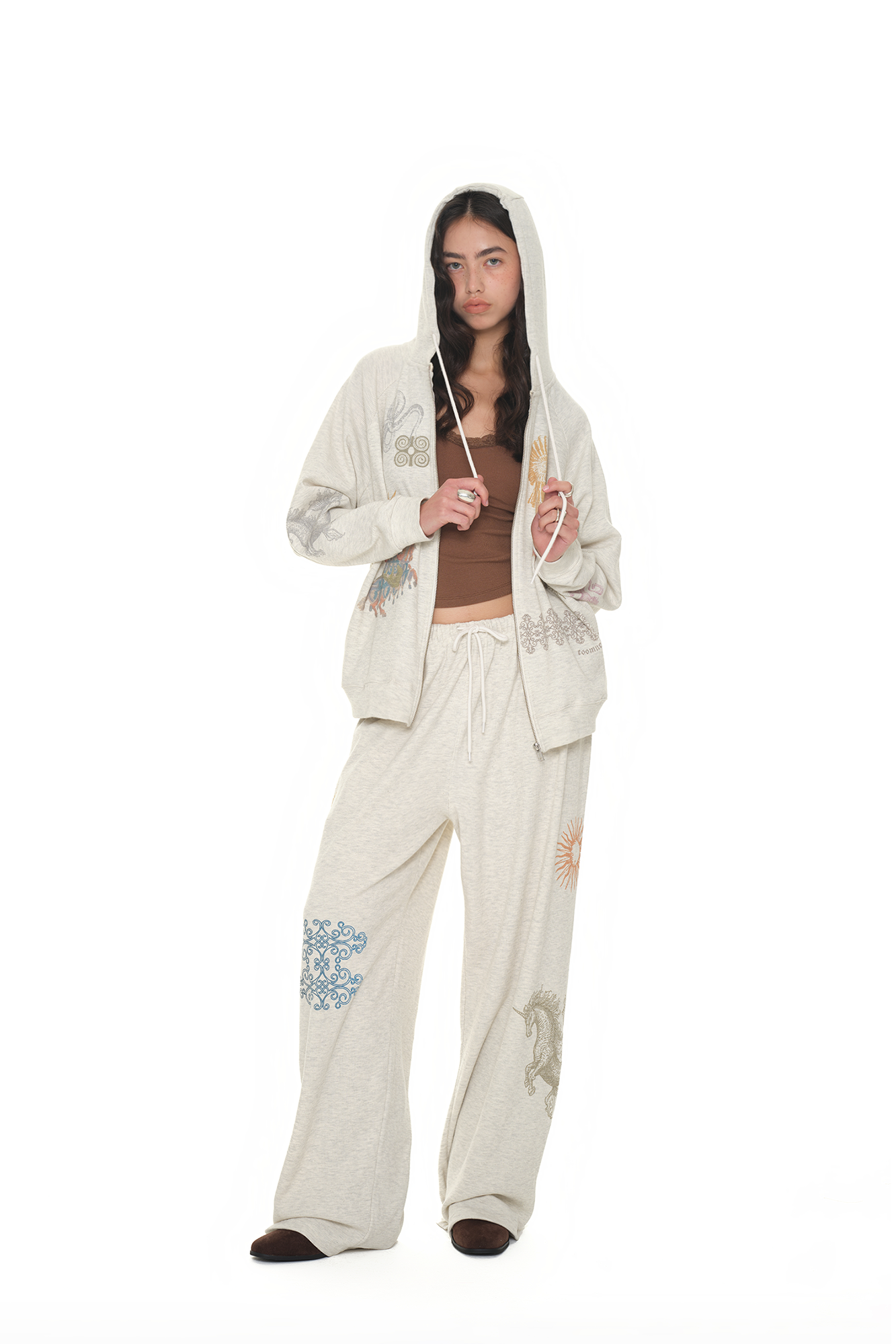 TAROT WAFFLE ZIP-UP HOODIE (IVORY)