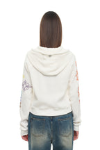 TWIN ZODIAC CROP WAFFLE ZIP-UP HOODIE (WHITE)