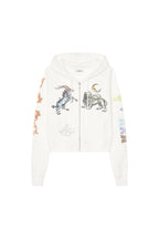TWIN ZODIAC CROP WAFFLE ZIP-UP HOODIE (WHITE)