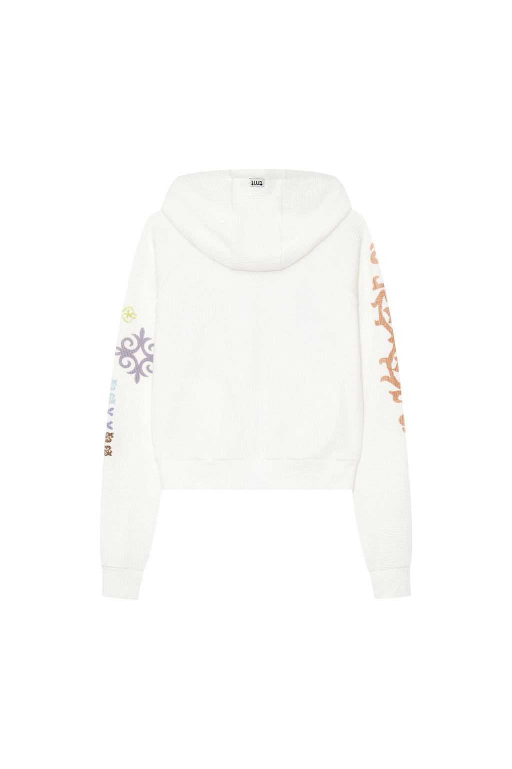 TWIN ZODIAC CROP WAFFLE ZIP-UP HOODIE (WHITE)