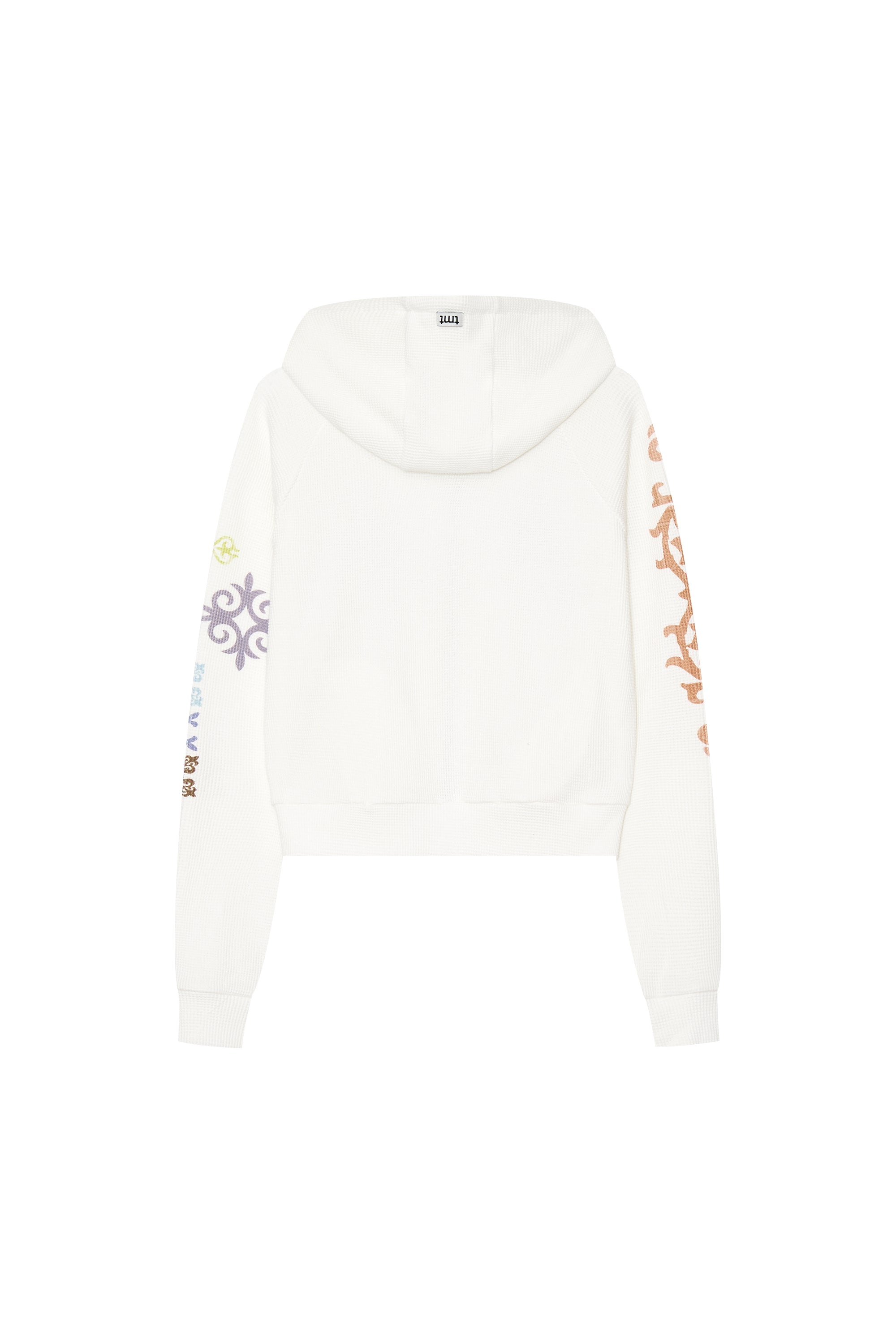 TWIN ZODIAC CROP WAFFLE ZIP-UP HOODIE (WHITE)