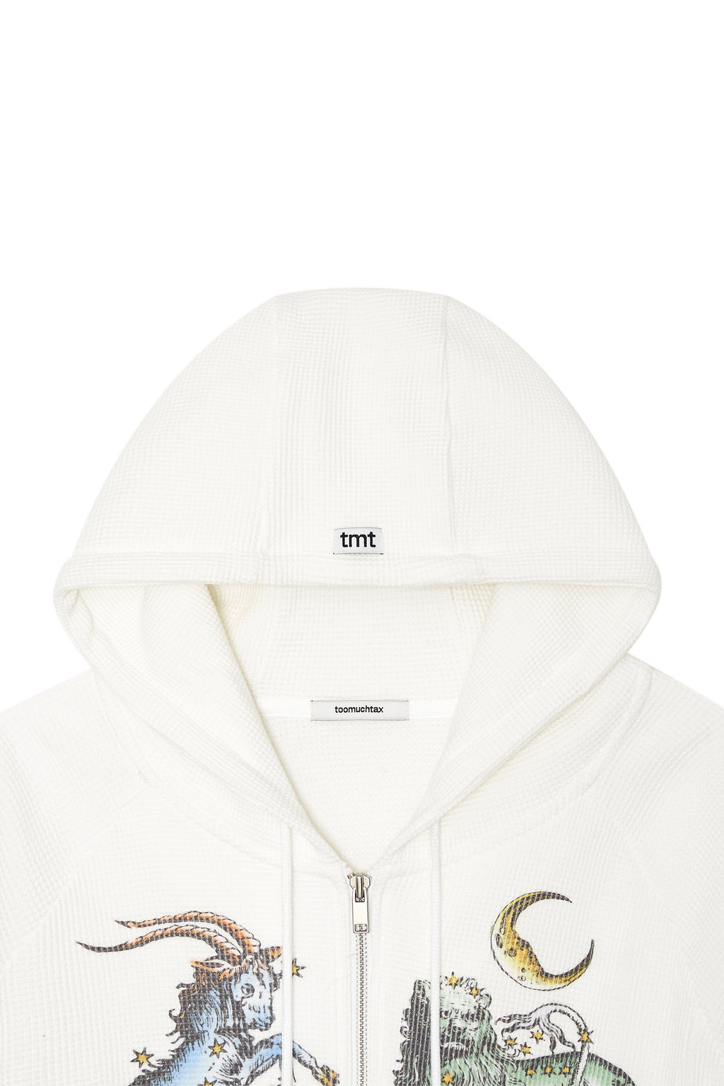 TWIN ZODIAC CROP WAFFLE ZIP-UP HOODIE (WHITE)