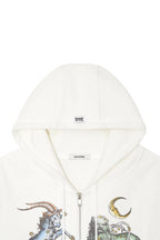 TWIN ZODIAC CROP WAFFLE ZIP-UP HOODIE (WHITE)