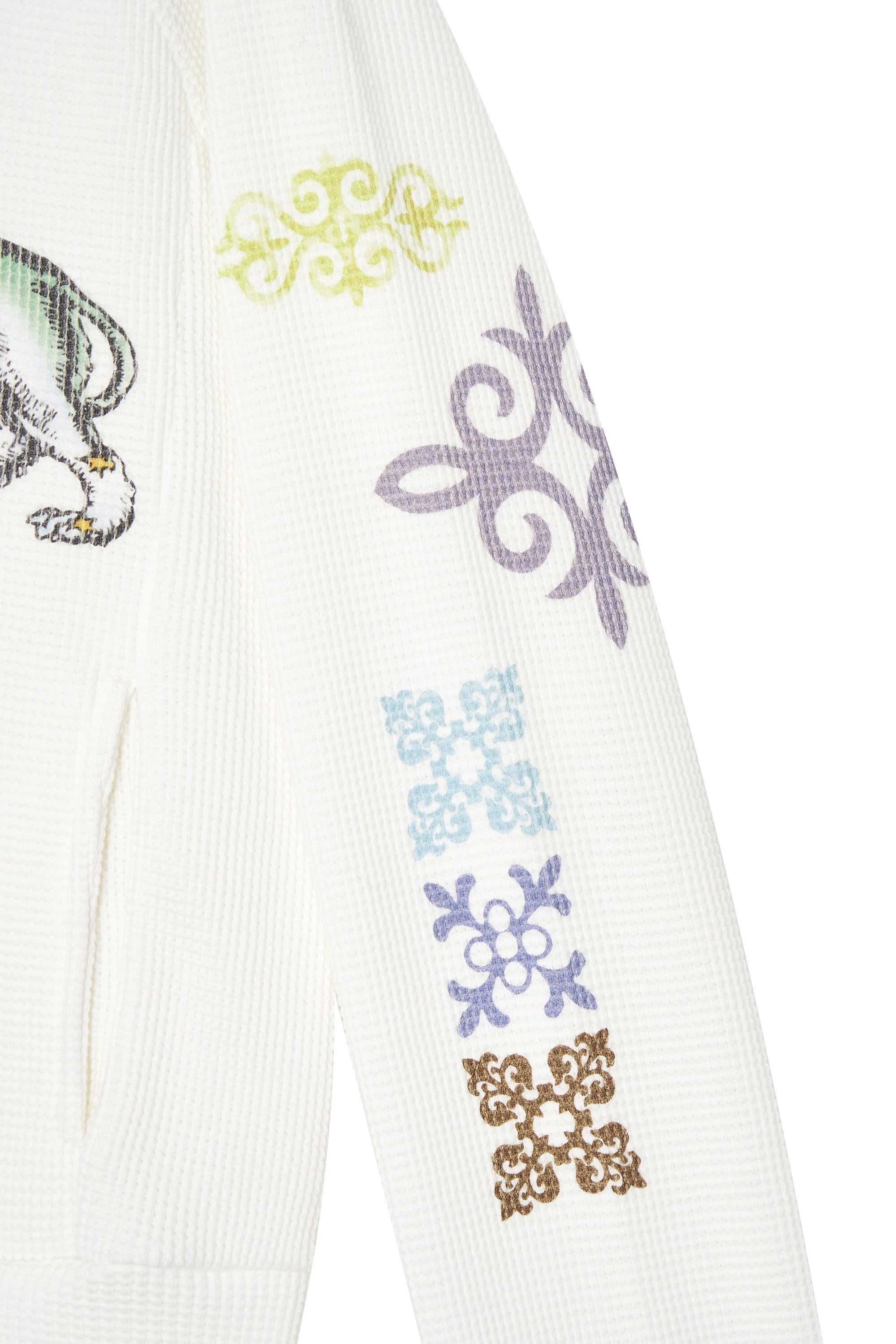 TWIN ZODIAC CROP WAFFLE ZIP-UP HOODIE (WHITE)