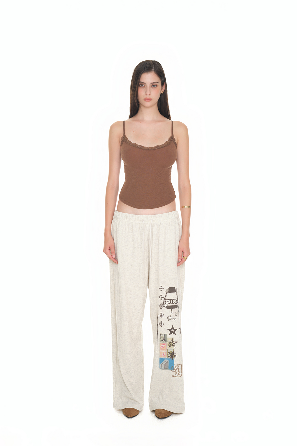 V-NECK LACE CAMI TOP (BROWN)