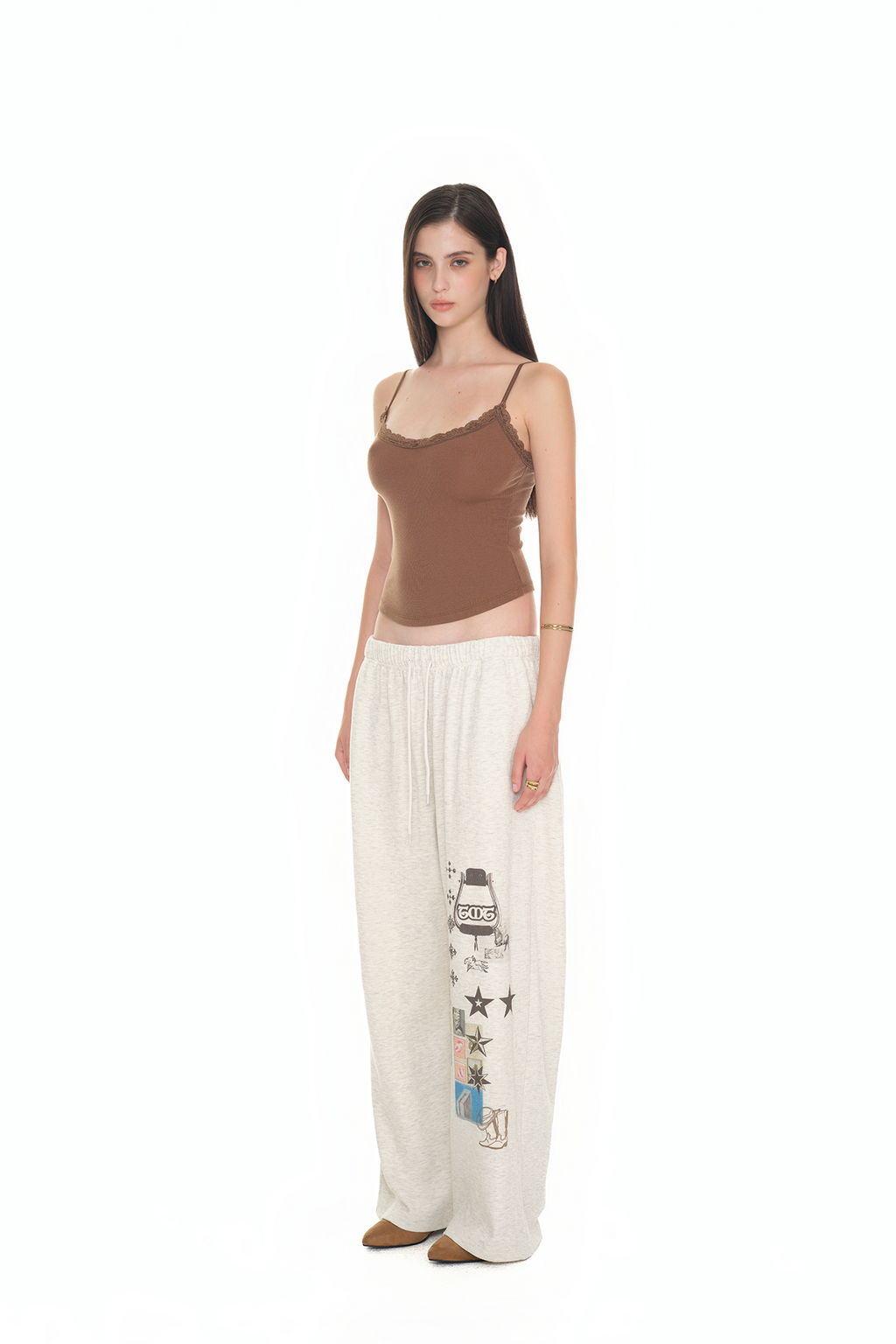 V-NECK LACE CAMI TOP (BROWN)