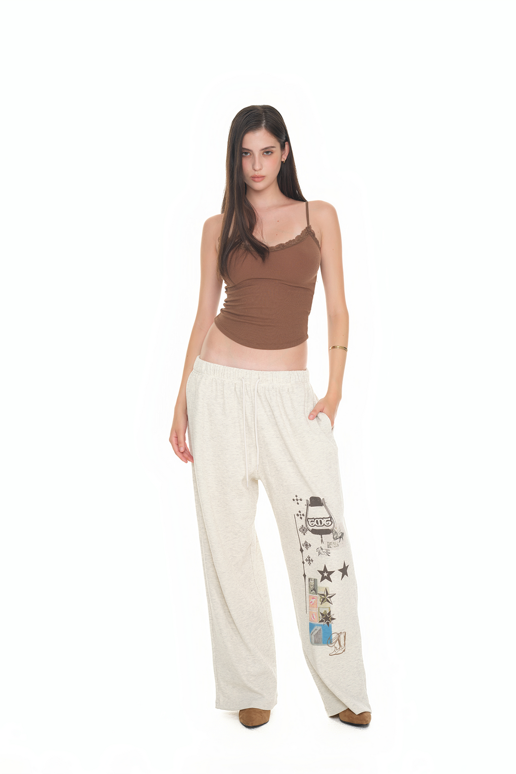 V-NECK LACE CAMI TOP (BROWN)