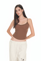 V-NECK LACE CAMI TOP (BROWN)