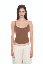 V-NECK LACE CAMI TOP (BROWN)