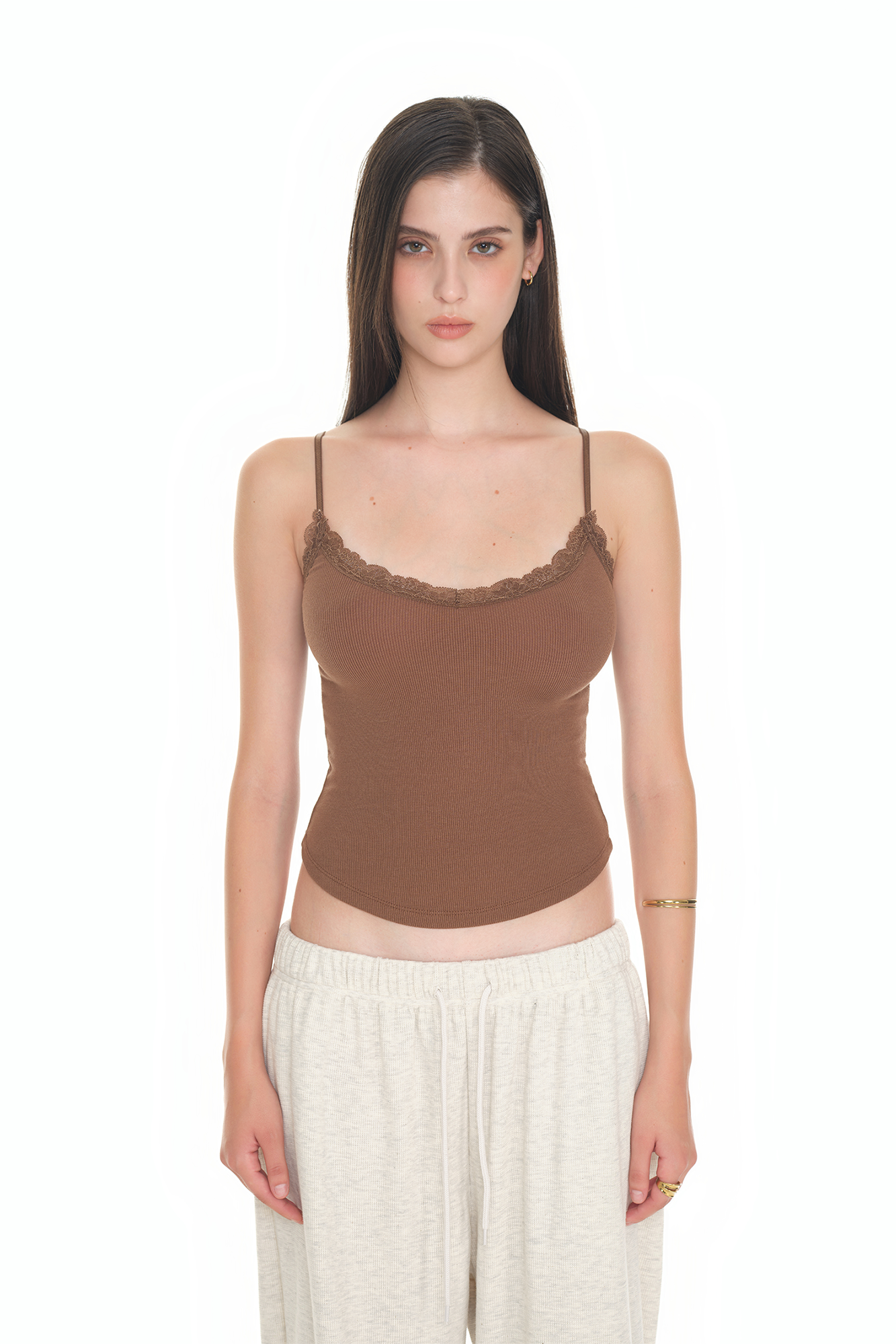 V-NECK LACE CAMI TOP (BROWN)