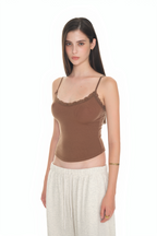 V-NECK LACE CAMI TOP (BROWN)