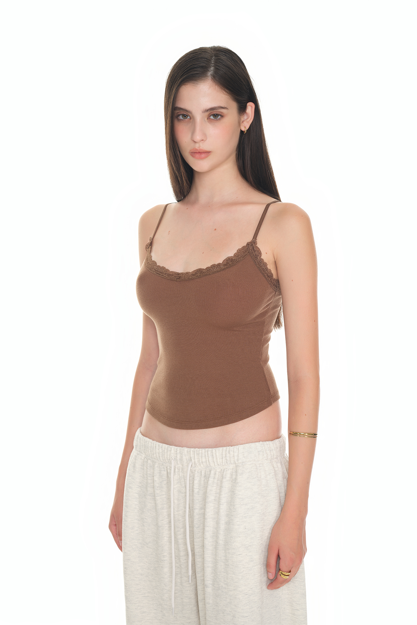 V-NECK LACE CAMI TOP (BROWN)