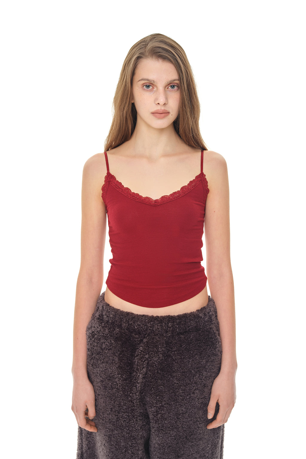 V-NECK LACE CAMI TOP (MAROON)