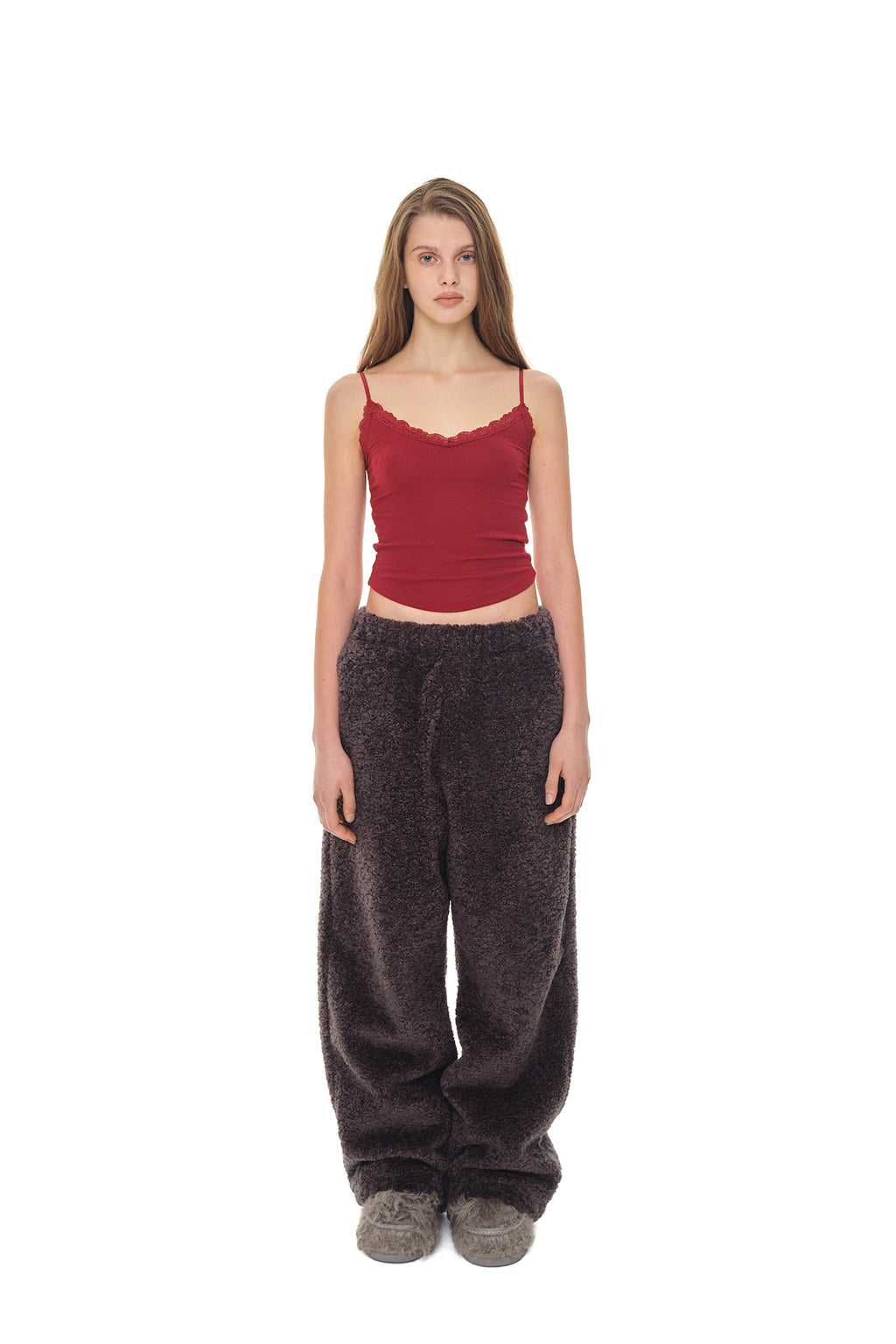 V-NECK LACE CAMI TOP (MAROON)