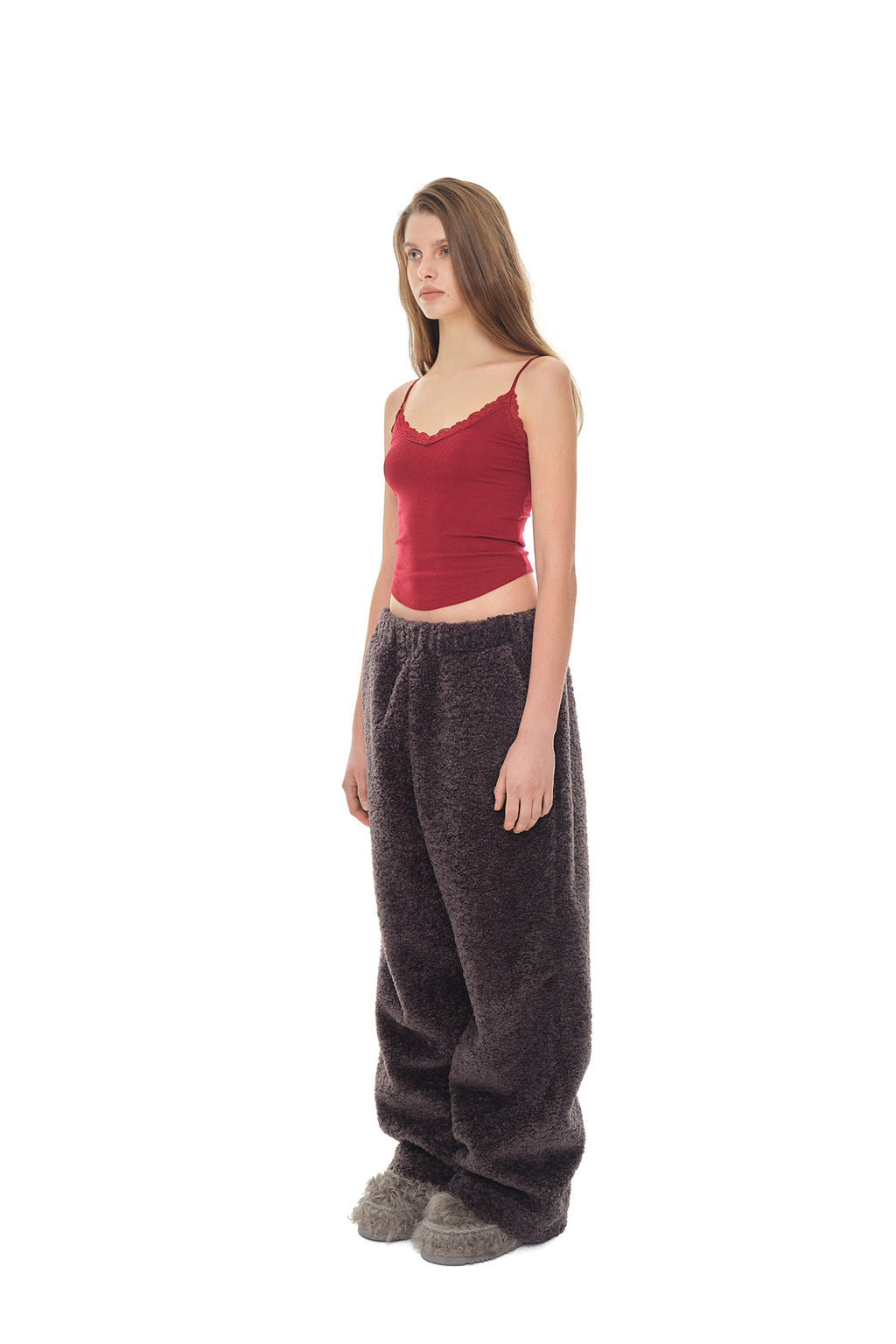 V-NECK LACE CAMI TOP (MAROON)