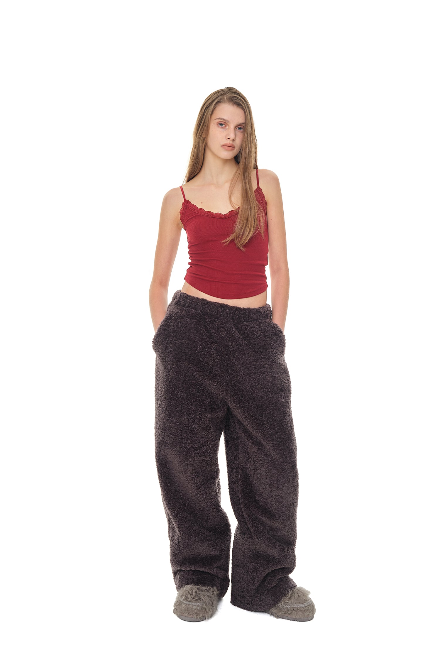 V-NECK LACE CAMI TOP (MAROON)