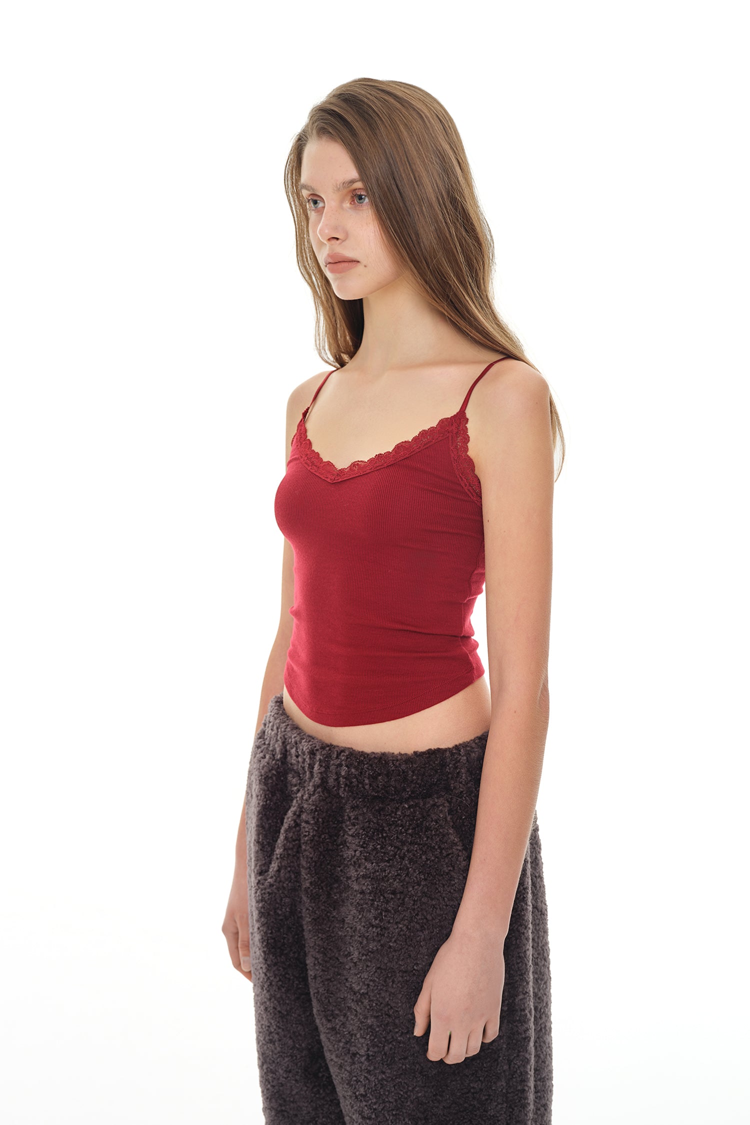 V-NECK LACE CAMI TOP (MAROON)