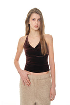 VELOUR HALTER TANK TOP (DARK BROWN)