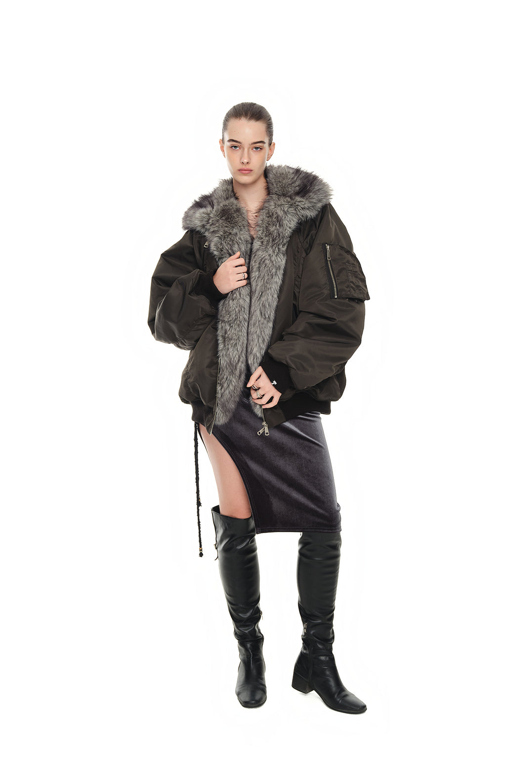 VELOUR MIDI SKIRT (CHARCOAL)