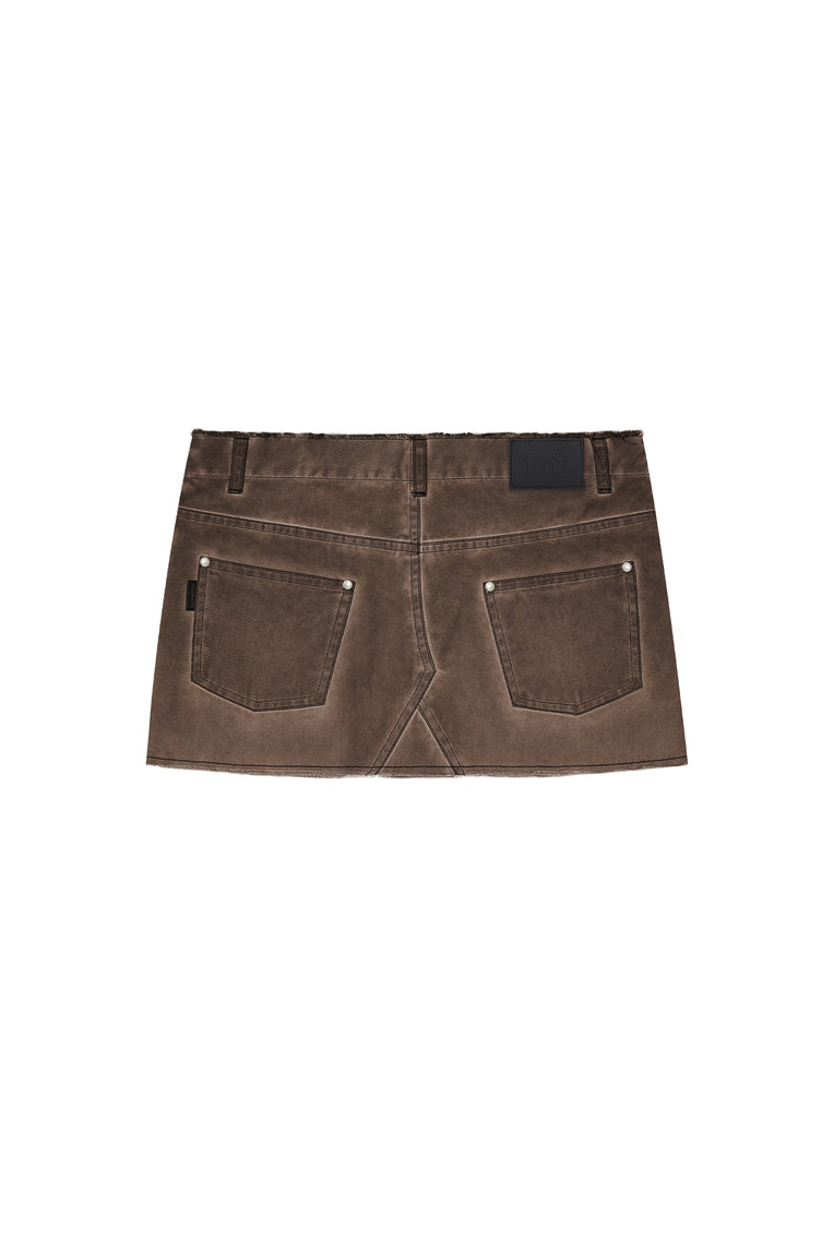 WASHED CUT-OFF MINI SKIRT (BROWN)