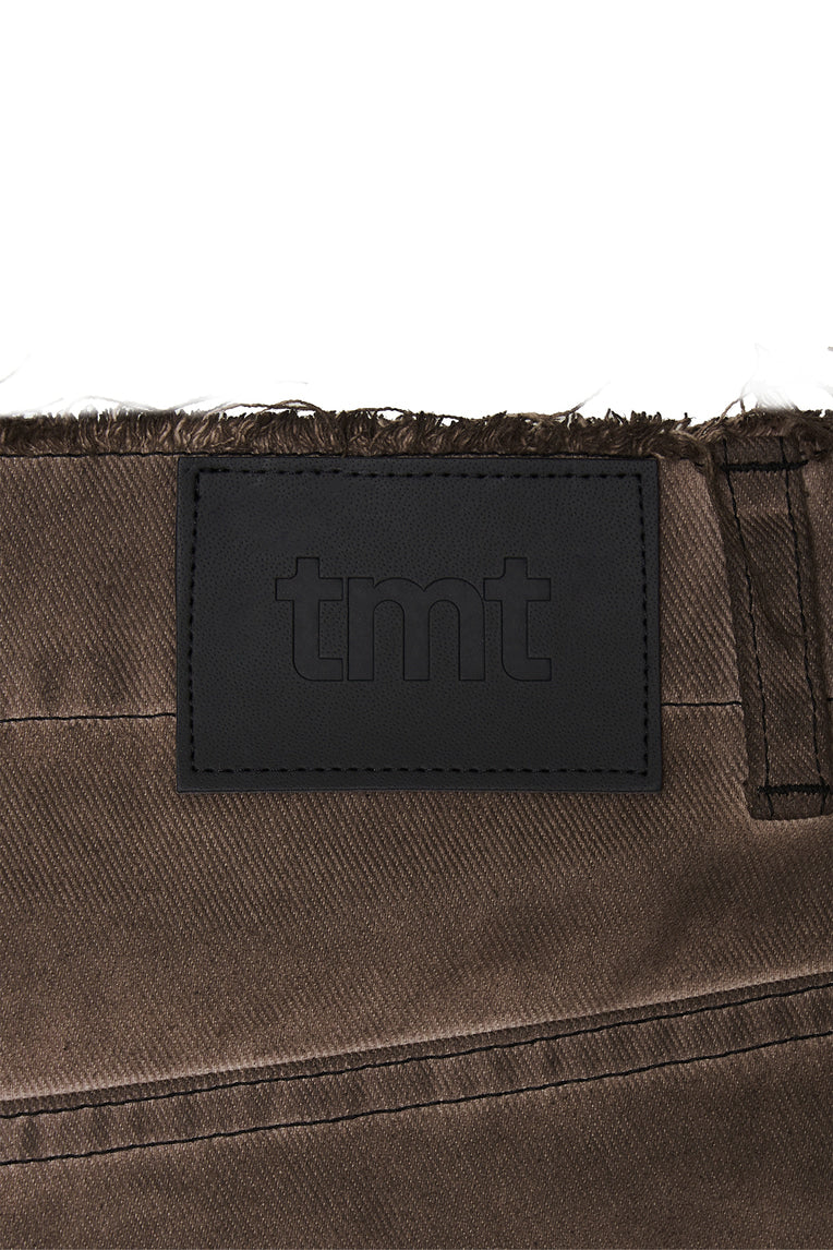 WASHED CUT-OFF MINI SKIRT (BROWN)