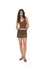 WASHED CUT-OFF MINI SKIRT (BROWN)
